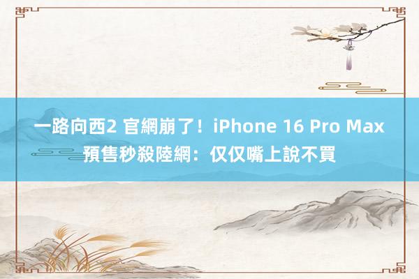 一路向西2 官網崩了！iPhone 16 Pro Max預售秒殺　陸網：仅仅嘴上說不買